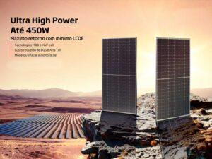 Painéis solares 450W. A tecnologia e potência dos painéis solares continuam crescendo, gigante chinesa lança painéis com maior eficiência.