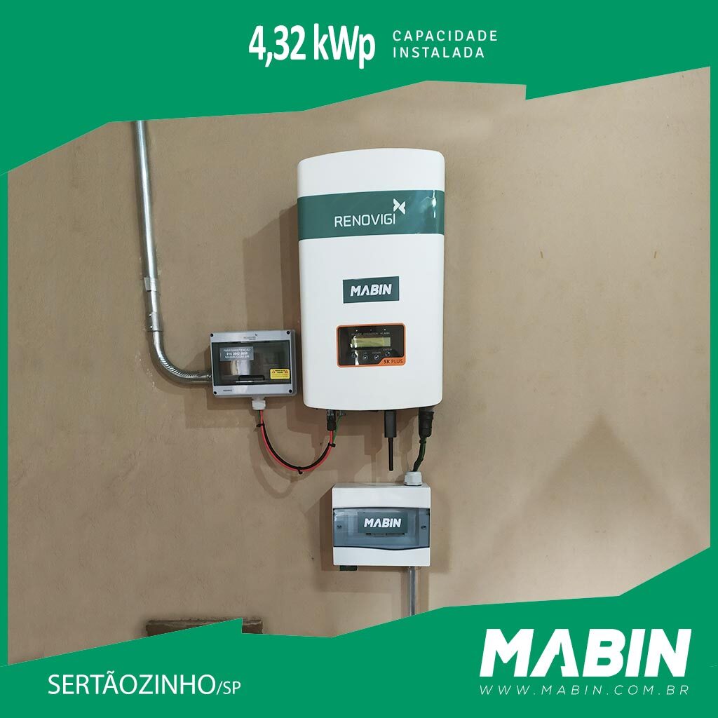 MABIN Projetos, mais uma obra entregue em de Sertãozinho/SP, projeto com capacidade instalada de 4,32 kWp, 12 módulos Canadian e 01 inversor Renovigi 5kWp.