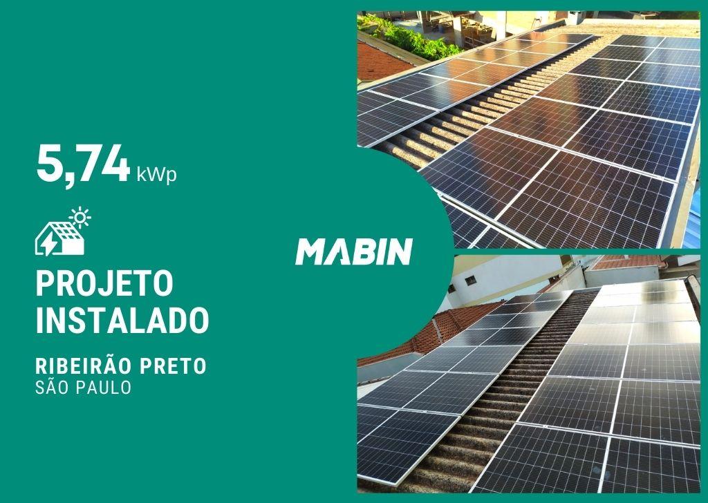 MABIN Projetos, energia solar entregue em Ribeirão Preto/SP, projeto com capacidade instalada de 5,74kWp, 14 módulos 410W e 01 inversor 5kWp.