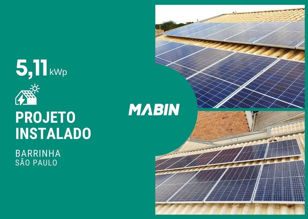 MABIN Projetos, obra entregue em Barrinha/SP, projeto com capacidade instalada de 5,11 kWp, 14 módulos 365W e 01 inversor 4kWp