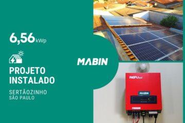 MABIN Projetos, energia solar entregue em Sertãozinho/SP, projeto com capacidade instalada de 6,56kWp, 16 módulos 410W e 01 inversor 7,5kWp.