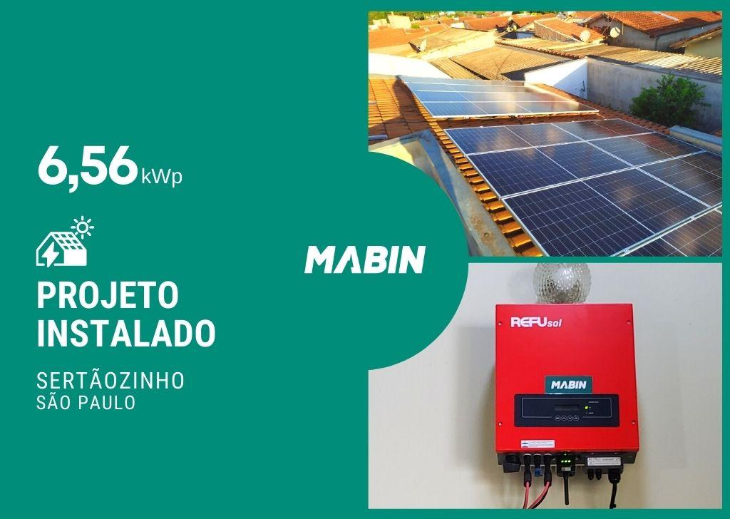 MABIN Projetos, energia solar entregue em Sertãozinho/SP, projeto com capacidade instalada de 6,56kWp, 16 módulos 410W e 01 inversor 7,5kWp.