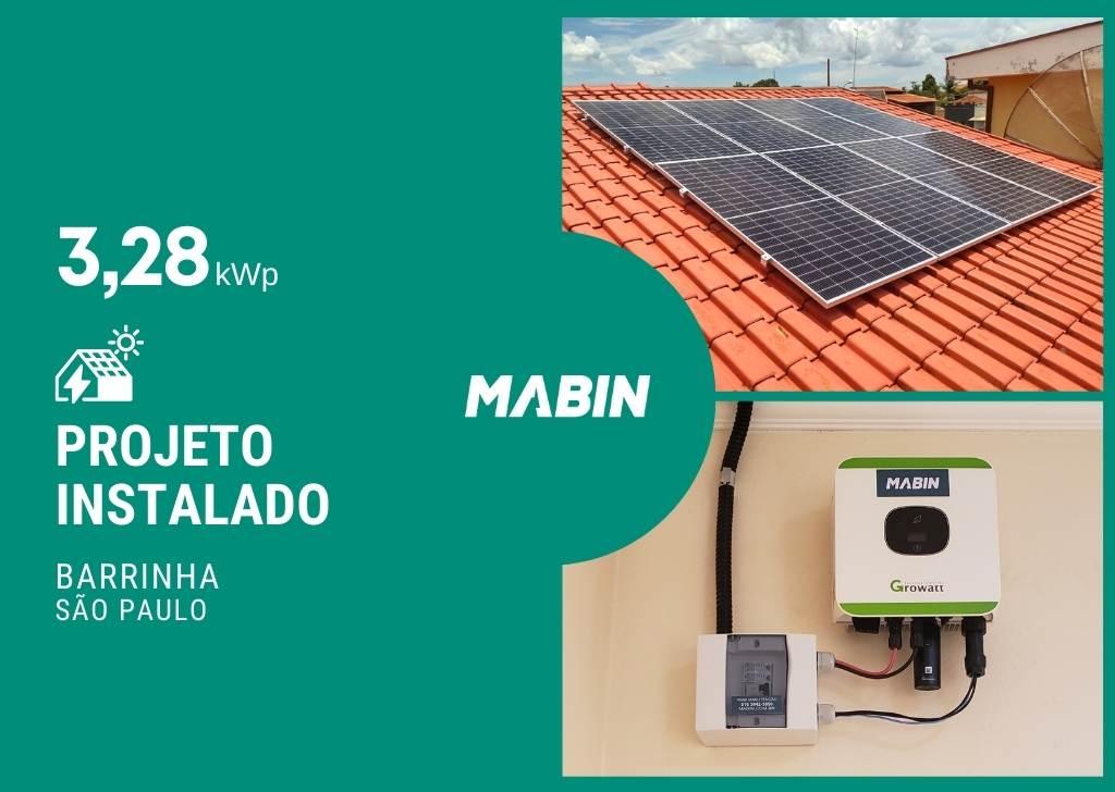 MABIN Projetos, energia solar entregue em Barrinha/SP, projeto com capacidade instalada de 3,28kWp, 8 módulos 410W e 01 inversor 3kWp.