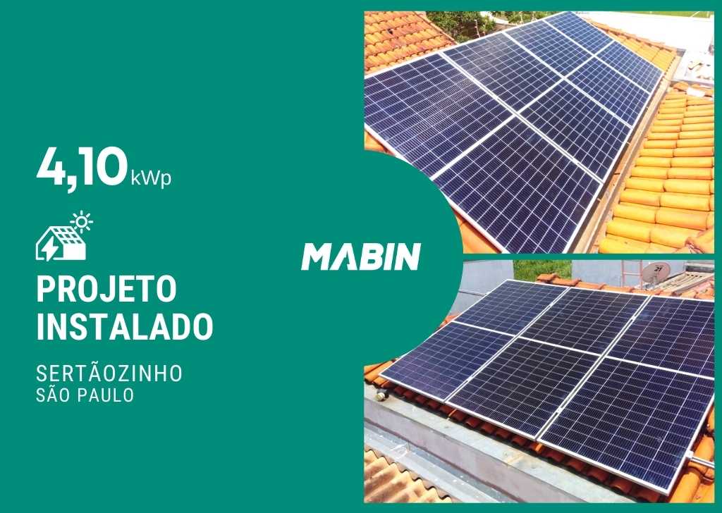 MABIN Projetos, energia solar entregue em Sertãozinho/SP, projeto com capacidade instalada de 4,10kWp, 10 módulos 410W e 01 inversor 3kWp.