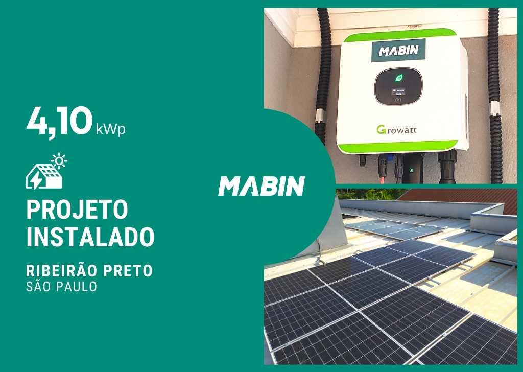 MABIN Projetos, energia solar entregue em Ribeirão Preto/SP, projeto com capacidade instalada de 4,10kWp, 10 módulos 410W e 01 inversor 3kWp.