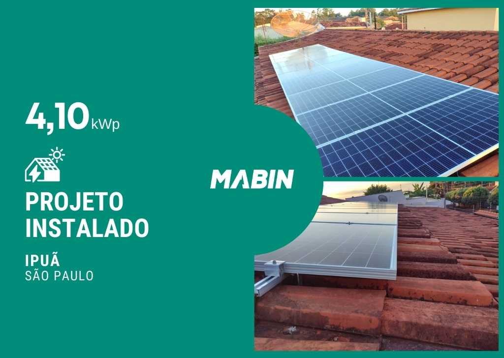 MABIN Projetos, energia solar entregue em Ipuã/SP, projeto com capacidade instalada de 4,10kWp, 10 módulos 410W e 01 inversor 3kWp.