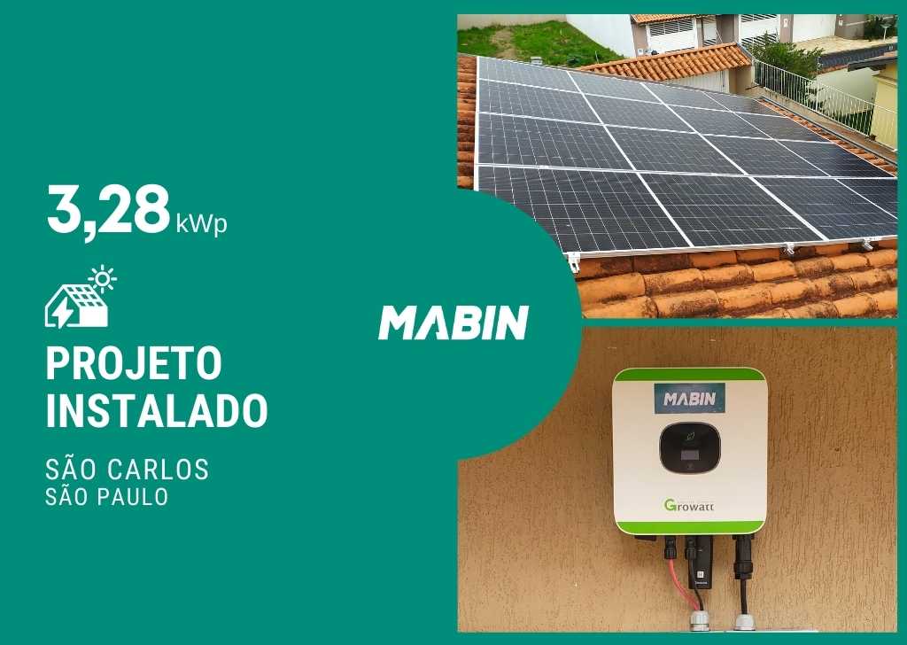 MABIN Projetos, energia solar entregue em São Carlos/SP, projeto com capacidade instalada de 3,28kWp, 08 módulos 410W e 01 inversor 3kWp.