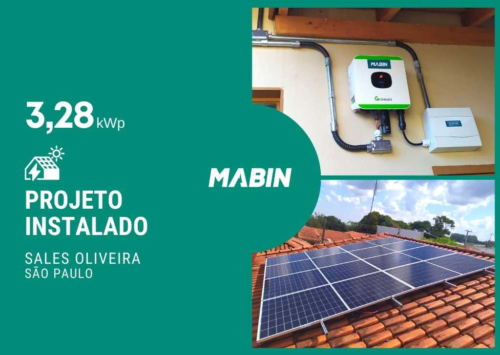 MABIN Projetos, energia solar entregue em Sales Oliveira/SP, projeto com capacidade instalada de 3,28kWp, 08 módulos 410W e 01 inversor 3kWp