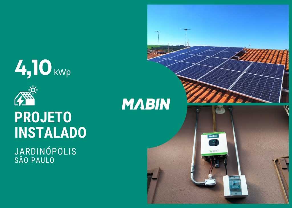 MABIN Projetos, energia solar entregue em Jardinópolis/SP, projeto com capacidade instalada de 4,10kWp, 10 módulos 410W e 01 inversor 3kWp