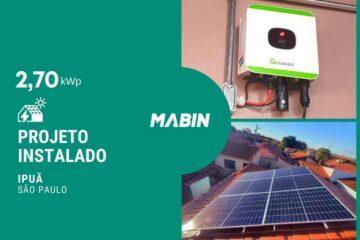 Energia solar em Ipuã/SP, Projeto realizado pela MABIN com capacidade instalada de 2,70kWp, 06 módulos 450W e 01 inversor 2,5kWp