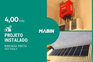 Energia solar em Ribeirão Preto/SP, Projeto realizado pela MABIN com capacidade instalada de 4,00kWp, 10 módulos 400W e 01 inversor 3,3kWp.