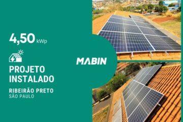 Projeto realizado pela MABIN Energia solar em Ribeirão Preto/SP, com capacidade instalada de 4,50kWp, 10 módulos 450W e 01 inversor 5kWp.