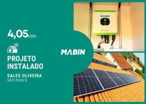 Projeto realizado pela MABIN Energia solar em Sales Oliveira/SP, com capacidade instalada de 4,05kWp, 09 módulos 450W e 01 inversor 3kWp.