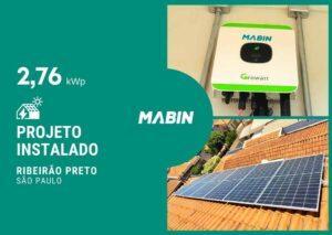 Projeto realizado pela MABIN Energia solar em Ribeirão Preto/SP, com capacidade instalada de 2,76kWp, 06 módulos 460W e 01 inversor 3kWp.