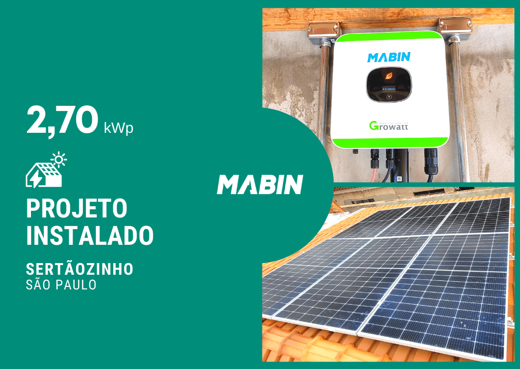 Projeto realizado pela MABIN Energia solar em Sertãozinho/SP, com capacidade instalada de 2,70kWp, 06 módulos 450W e 01 inversor 3kWp.