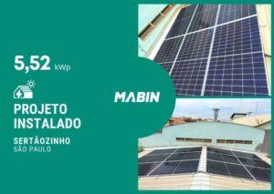 Projeto realizado pela MABIN Energia solar em Sertãozinho/SP, com capacidade instalada de 5,52kWp, 12 módulos 460W e 01 inversor 5kWp.