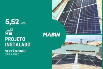 Projeto realizado pela MABIN Energia solar em Sertãozinho/SP, com capacidade instalada de 5,52kWp, 12 módulos 460W e 01 inversor 5kWp.