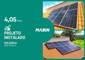 Projeto realizado pela MABIN Energia solar em Orlândia/SP, com capacidade instalada de 4,05kWp, 09 módulos 450W e 01 inversor 3kWp.