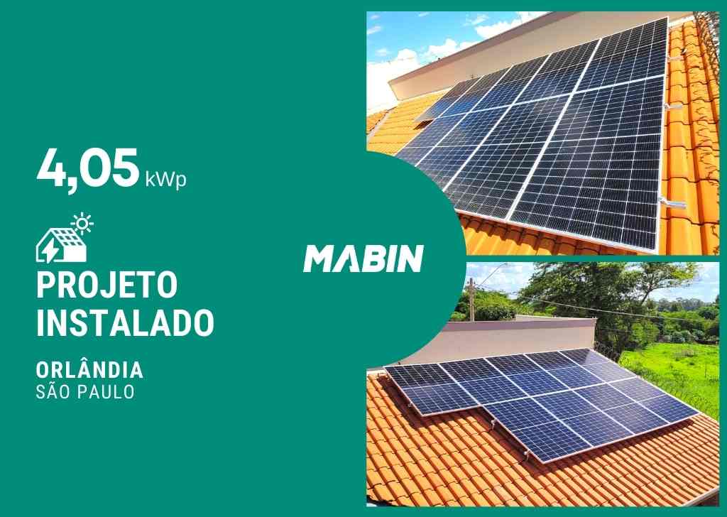 Projeto realizado pela MABIN Energia solar em Orlândia/SP, com capacidade instalada de 4,05kWp, 09 módulos 450W e 01 inversor 3kWp.