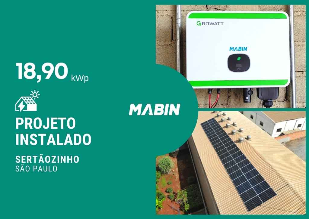 Projeto realizado pela MABIN Energia solar em Sertãozinho/SP, com capacidade instalada de 18,90kWp, 42 módulos 460W e 01 inversor 20kWp.