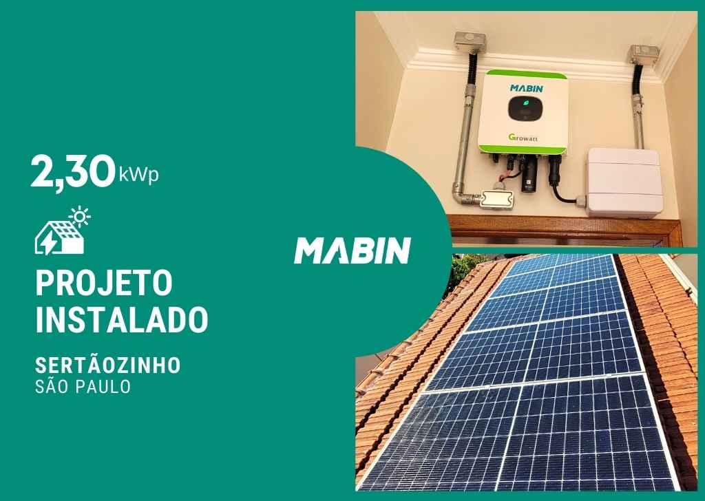 Projeto realizado pela MABIN Energia solar em Sertãozinho/SP, com capacidade instalada de 2,30kWp, 05 módulos 460W e 01 inversor 02kWp.