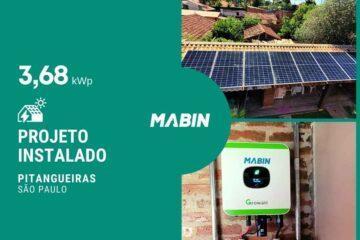 Projeto realizado pela MABIN Energia solar em Pitangueiras/SP, com capacidade instalada de 3,68kWp, 08 módulos 450W e 01 inversor 3kWp.