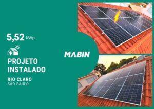 Projeto realizado pela MABIN Energia solar em Rio Claro/SP, com capacidade instalada de 5,52kWp, 12 módulos 460W e 01 inversor 06kWp.