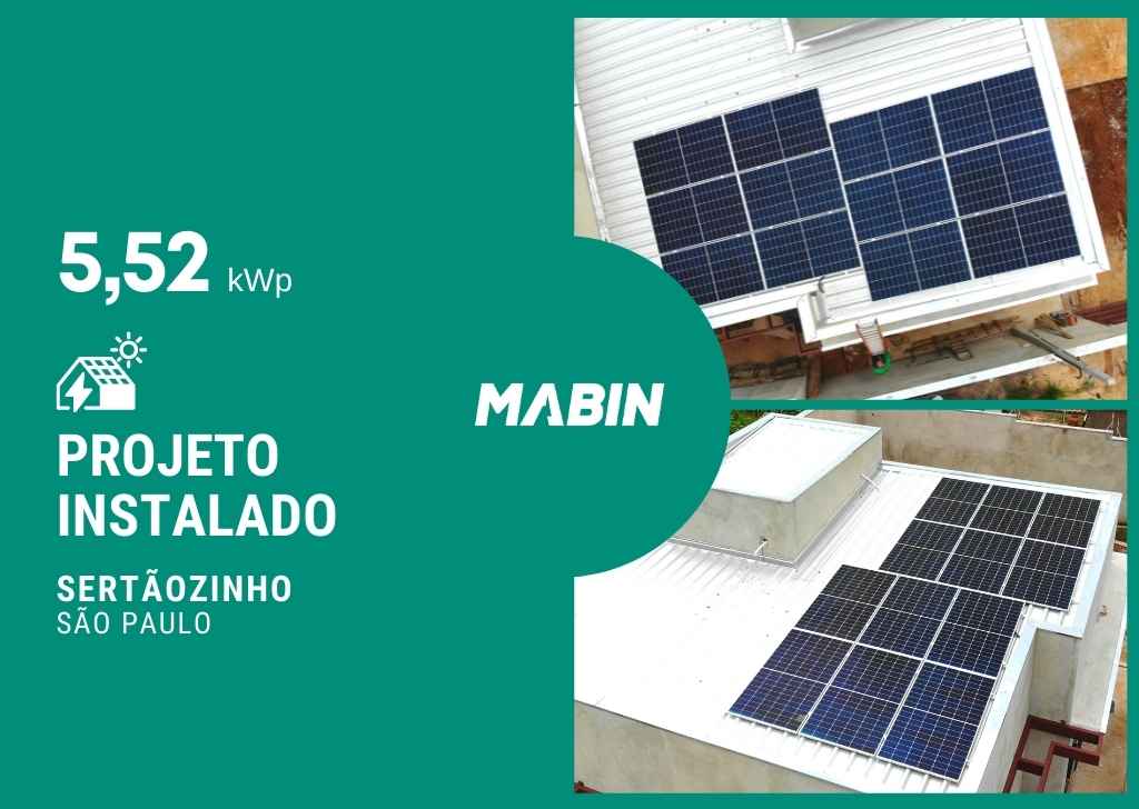 Projeto realizado pela MABIN Energia solar em Sertãozinho/SP, com capacidade instalada de 5,52kWp, 12 módulos 460W e 01 inversor 05kWp.