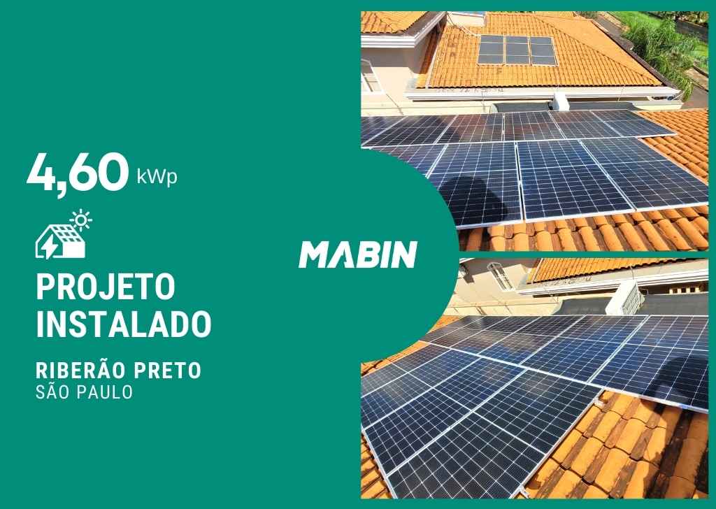 Projeto realizado pela MABIN Energia solar em Ribeirão Preto/SP, com capacidade instalada de 4,60kWp, 10 módulos 460W e 01 inversor 05kWp.