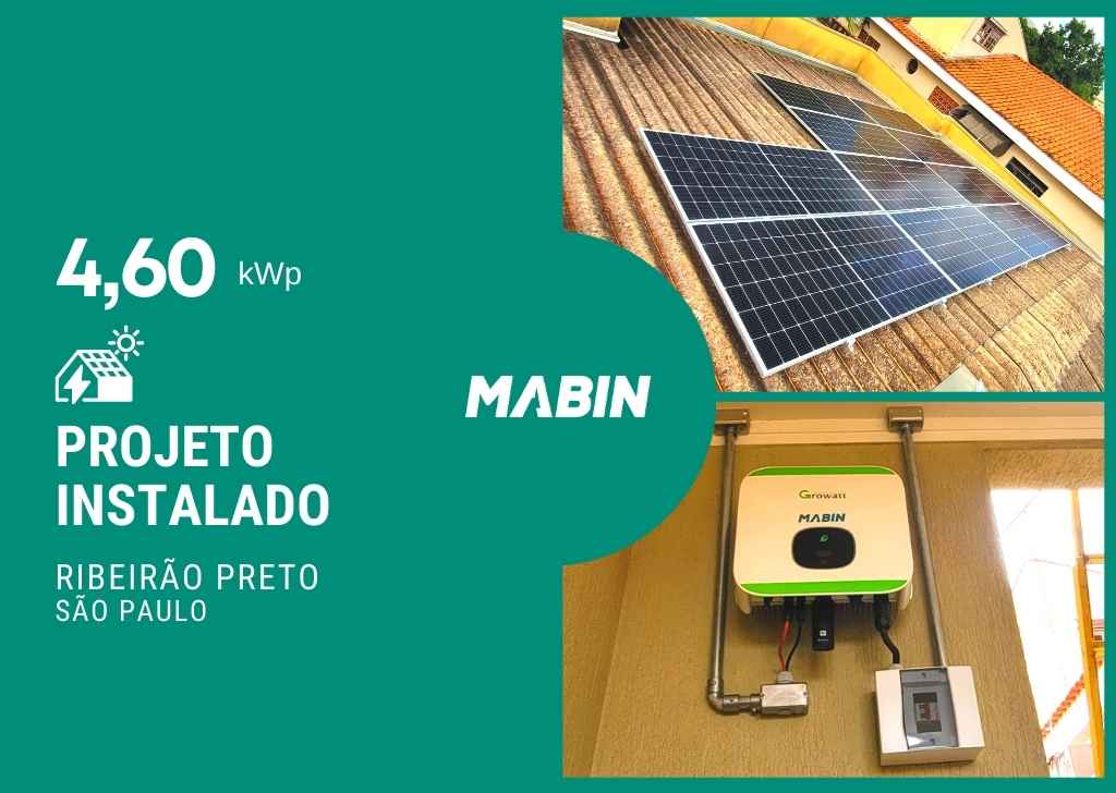 Projeto realizado pela MABIN Energia solar em Ribeirão Preto/SP, com capacidade instalada de 4,60kWp, 10 módulos 460W e 01 inversor 05kWp.