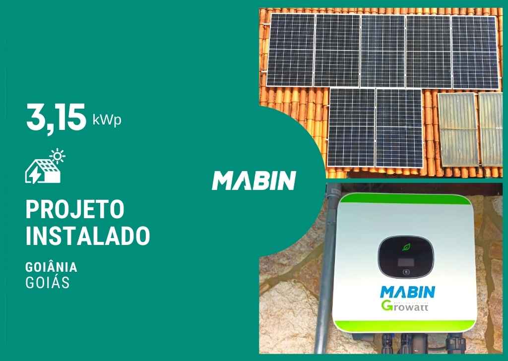 Projeto realizado pela MABIN Energia solar em Goiânia/GO, com capacidade instalada de 3,15kWp, 07 módulos 450W e 01 inversor 03kWp.