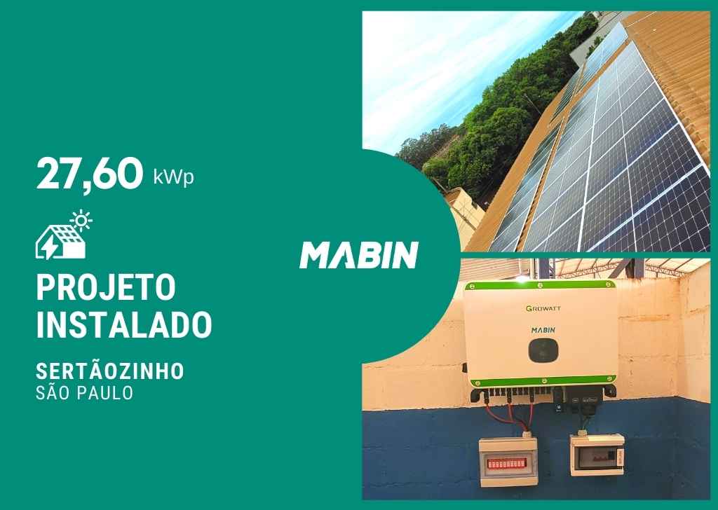 Projeto realizado pela MABIN Energia solar em Sertãozinho/SP, com capacidade instalada de 27,60kWp, 60 módulos 460W e 01 inversor 25kWp.