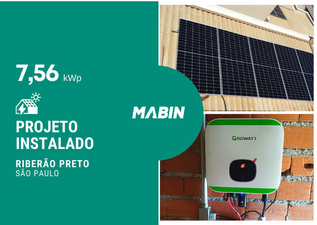 Projeto realizado pela MABIN Energia solar em Ribeirão Preto/SP, com capacidade instalada de 6,44Wp, 14 módulos 460W e 01 inversor 06kWp.