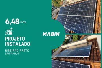 Projeto realizado pela MABIN Energia solar em Ribeirão Preto/SP, com capacidade instalada de 6,48kWp, 12 módulos 540W e 01 inversor 06kWp.