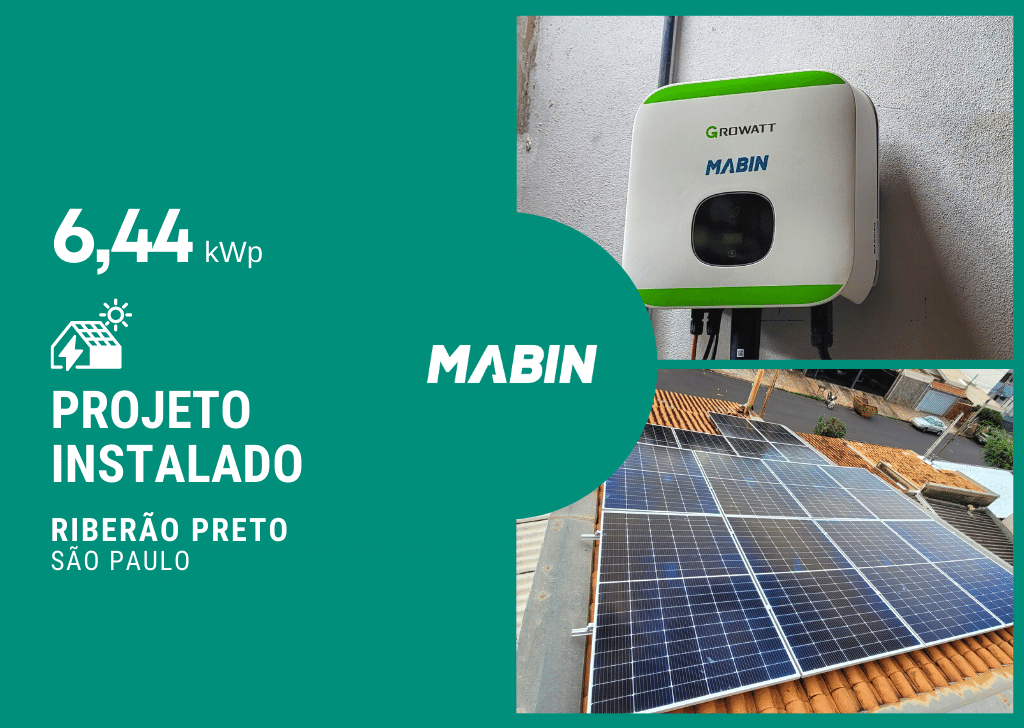 Projeto realizado pela MABIN Energia solar em Ribeirão Preto/SP, com capacidade instalada de 6,44Wp, 14 módulos 460W e 01 inversor 06kWp.
