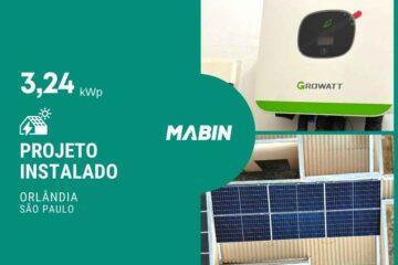 Projeto realizado pela MABIN Energia solar em Orlândia/SP, com capacidade instalada de 3,24kWp, 06 módulos 5400W e 01 inversor 3kWp.