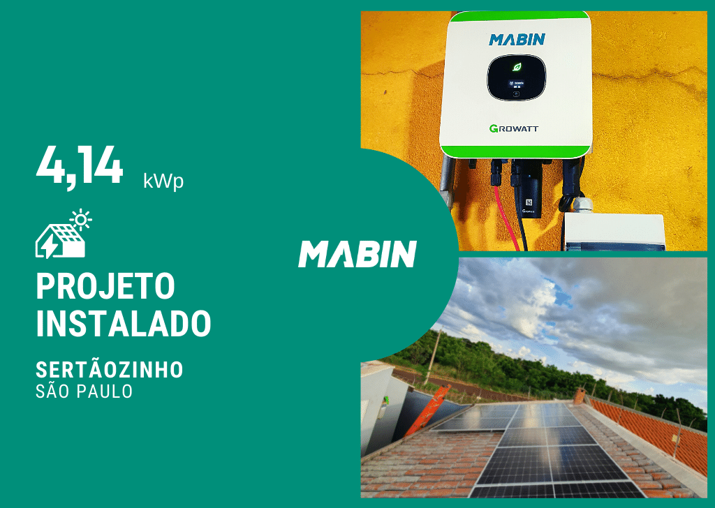 Projeto realizado pela MABIN Energia solar em Sertãozinho/SP, com capacidade instalada de 4,14kWp, 09 módulos 460W e 01 inversor 3kWp.