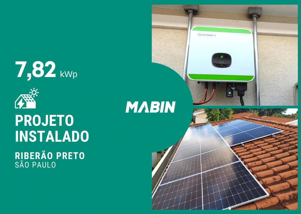 Projeto realizado pela MABIN Energia solar em Ribeirão Preto/SP, com capacidade instalada de 7,82kWp, 17 módulos 460W e 01 inversor 08kWp.