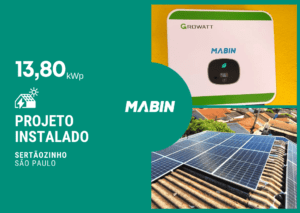 Projeto realizado pela MABIN Energia solar em Sertãozinho/SP, com capacidade instalada de 13,60kWp, 30 módulos 460W Jinko e 01 Growatt 10kWp.