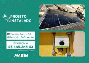 Projeto realizado pela MABIN Energia solar em Ribeirão Preto/SP, com capacidade instalada de 5,52kWp, 12 módulos 460W e 01 inversor 5kWp.