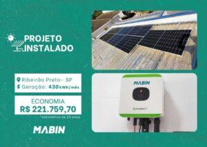 Projeto realizado pela MABIN Energia solar em Ribeirão Preto/SP, com capacidade instalada de 4,14kWp, 09 módulos 460W e 01 inversor 3kWp.