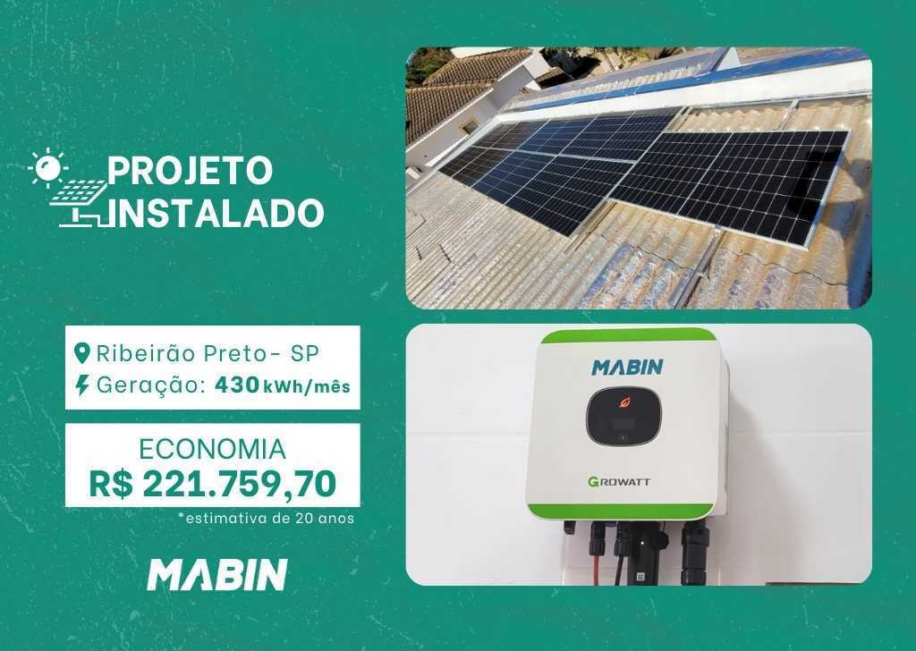 Projeto realizado pela MABIN Energia solar em Ribeirão Preto/SP, com capacidade instalada de 4,14kWp, 09 módulos 460W e 01 inversor 3kWp.