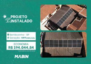 Projeto realizado pela MABIN Energia solar em Sertãozinho/SP, com capacidade instalada de 449kWp, 08 módulos 460W e 01 inversor 3kWp.