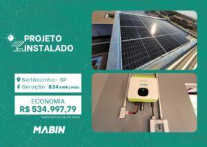 Projeto realizado pela MABIN Energia solar em Sertãozinho/SP, com capacidade instalada de 6,90kWp, 15 módulos 460W e 01 inversor 6kWp.