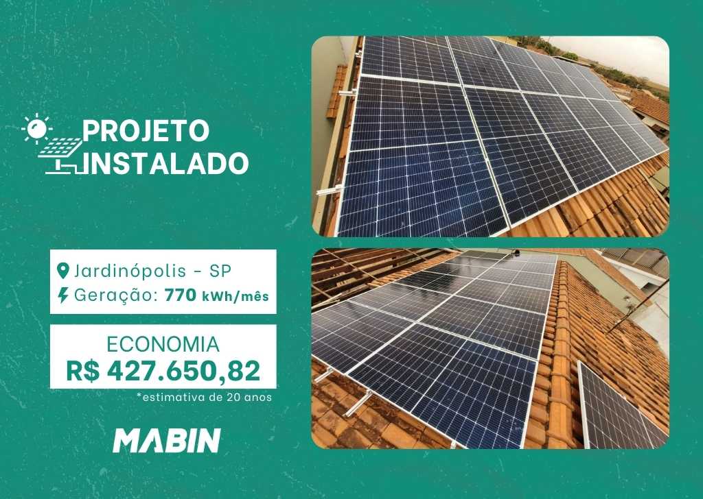 Projeto realizado pela MABIN Energia solar em Jardinópolis/SP, com capacidade instalada de 6,44kWp, 14 módulos 460W e 01 inversor 6kWp.