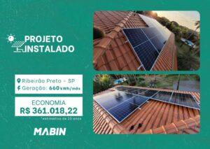 Projeto realizado pela MABIN Energia solar em Ribeirão Preto/SP, com capacidade instalada de 5,52kWp, 12 módulos 460W e 01 inversor de 5kWp.