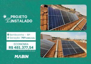 Projeto realizado pela MABIN Energia Solar em Sertãozinho/SP, com capacidade instalada de 6,90kWp, 15 módulos 460W e 01 inversor de 6kWp.