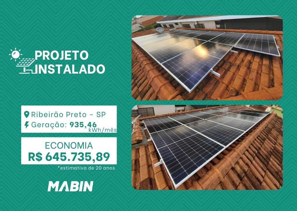 Projeto realizado pela MABIN Energia Solar em Ribeirão Preto/SP, com capacidade instalada de 7,82kWp, 17 módulos 460W e 01 inversor de 8kWp.
