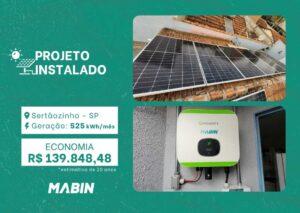Projeto realizado pela MABIN Energia Solar em Sertãozinho/SP, com capacidade instalada de 4,52kWp, 08 módulos 460W e 01 inversor de 5kWp.