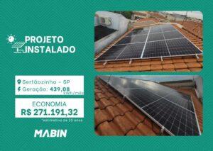 Projeto realizado pela MABIN Energia Solar em Sertãozinho/SP, com capacidade instalada de 3,68kWp, 08 módulos 460W e 01 inversor de 3kWp.